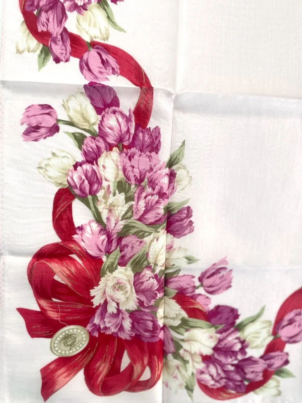 Vintage Christian Dior Floral Cotton Scarf NWT Pink Tulips
